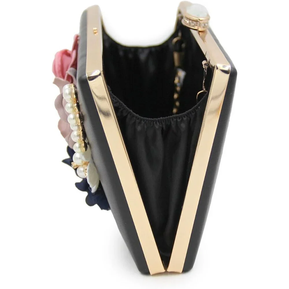 Women's Flower Evening Clutch Purse Floral Satin Leather Wedding Party Bag